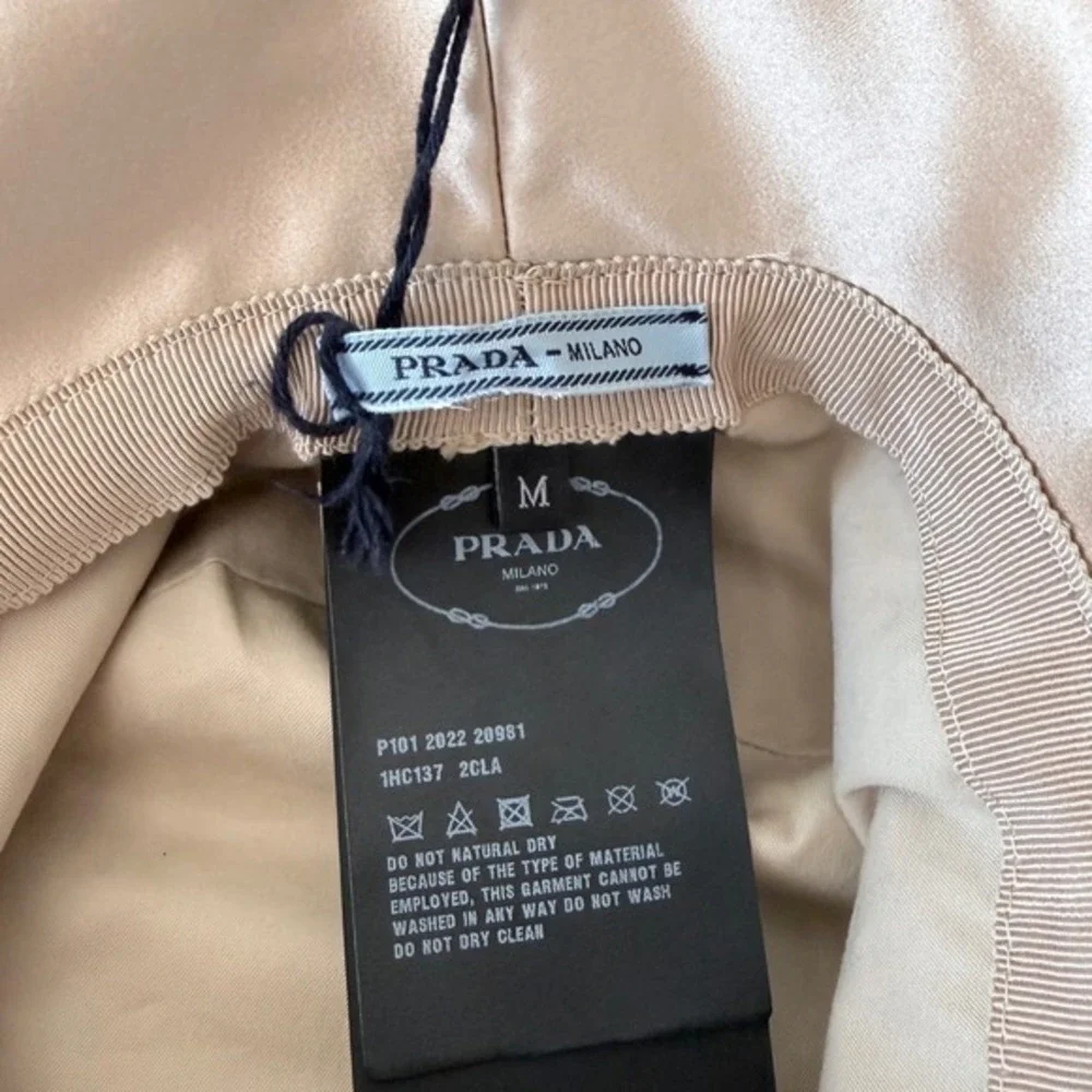 Prada Crystal Re-Nylon‎ Bucket Hat Platino Gold 1HC137 Medium NEW